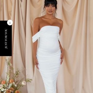 Club L London PLUS ONE  WHITE MATERNITY BARDOT RUCHED DRAPED MIDI DRESS